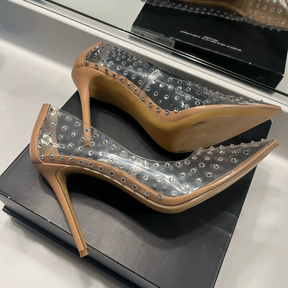 Steve Madden Tan and Clear Studded Heels